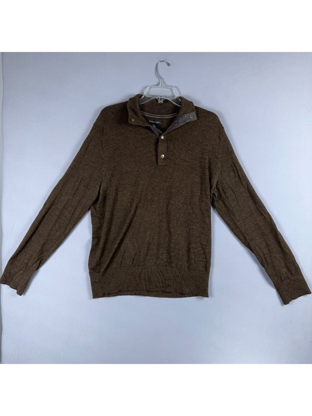 Banana Republic Sweater Shirt Mens Size Large Brown Merino Wool Snap Button